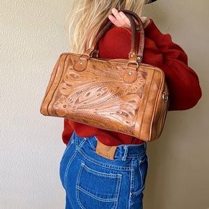 **SOLD** Force Ten Classic leather etched handbag